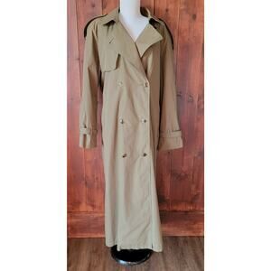 Vintage London Fog Women 16 Olive Green Trench Raincoat Double Breasted USA Made